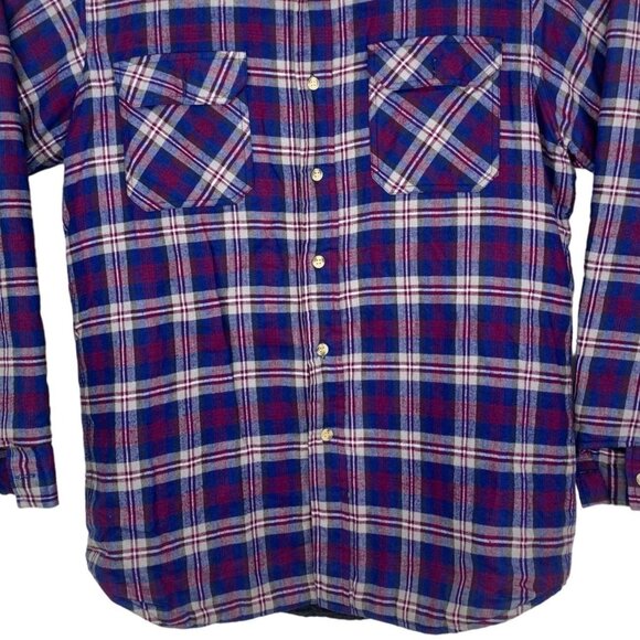 Vtg Woolrich Flannel Jacket Insulated Lined Button Up Large Lumberjack Blue Red - Picture 4 of 10
